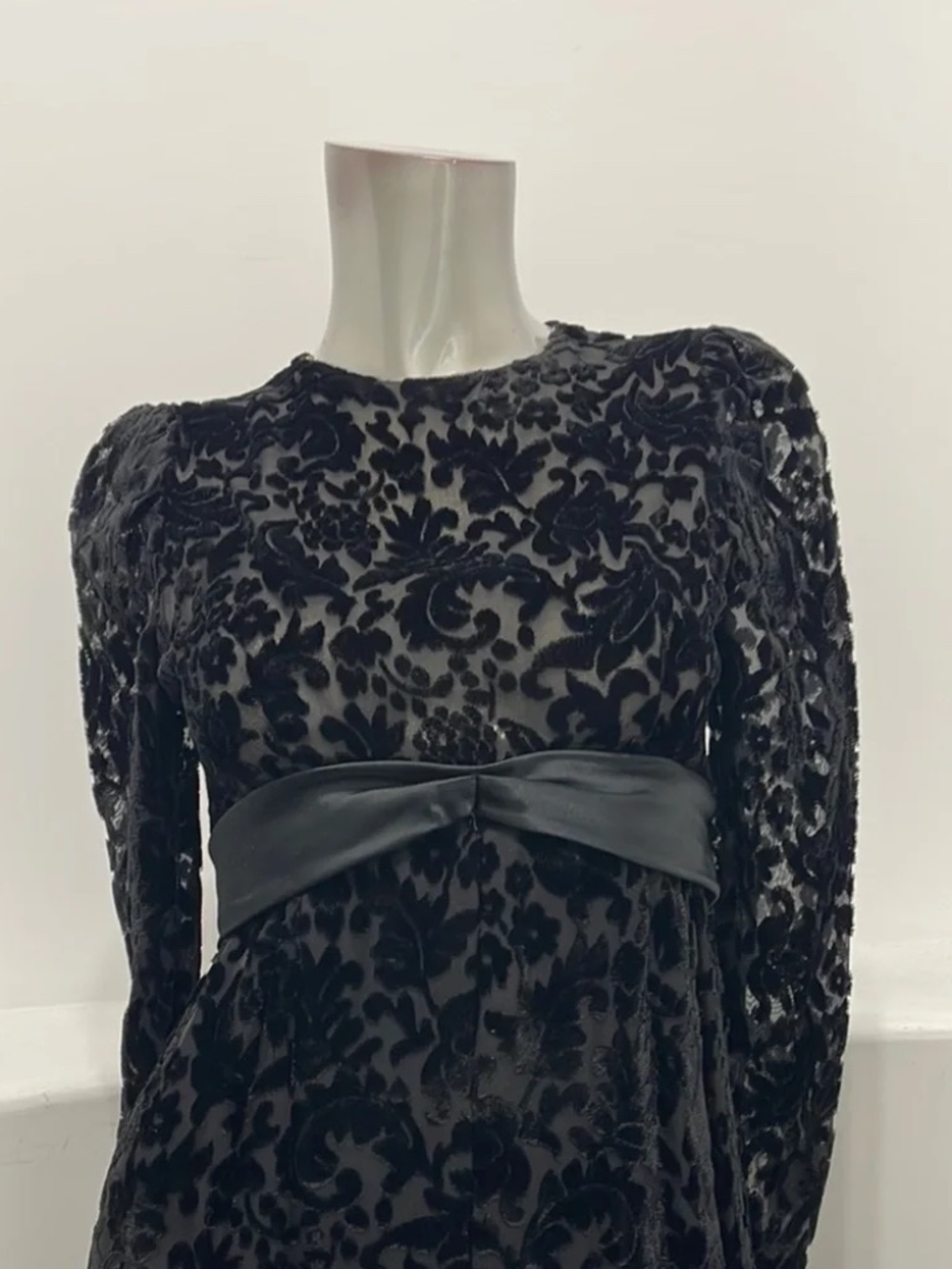 Vintage Union Made Black Velvet Burnout Long Sleeve Cocktail Midi Dress
